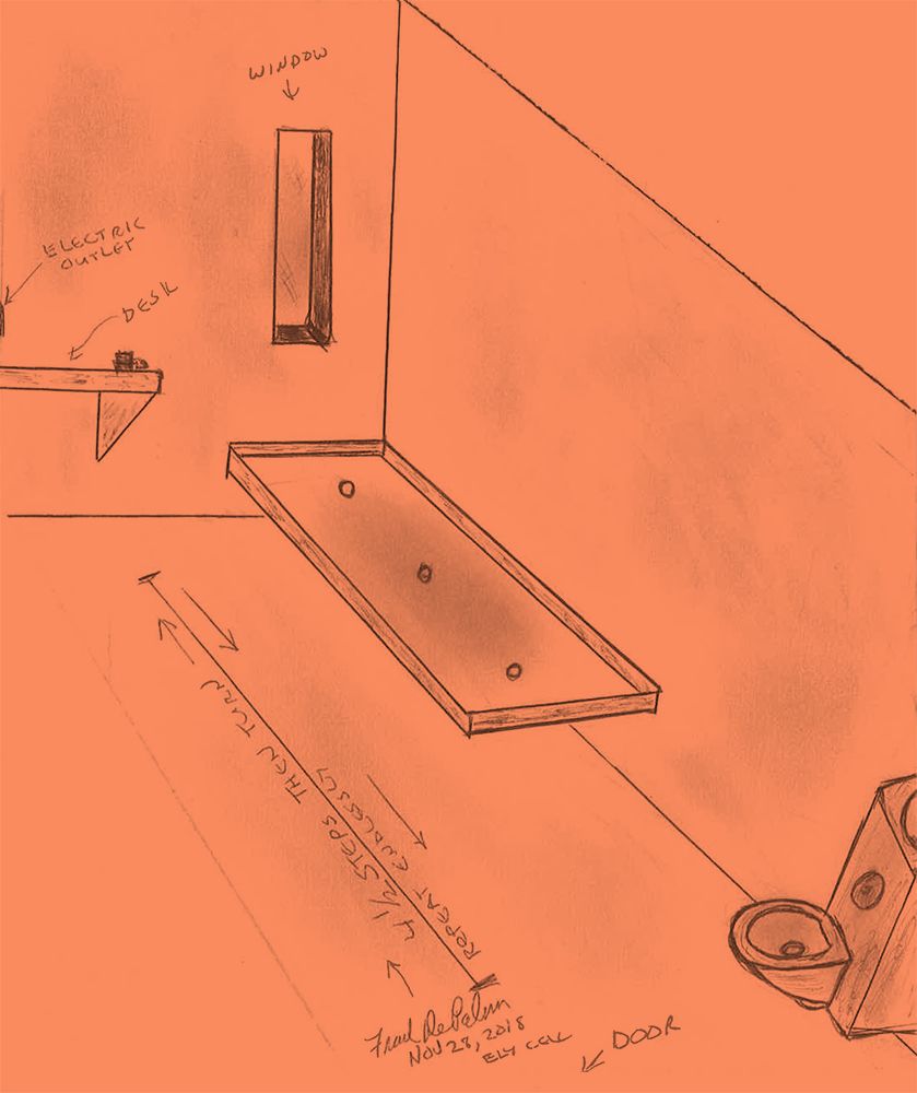 Sketch of a solitary confinement jail cell.